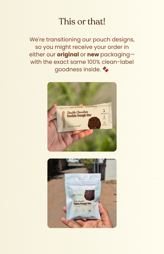 Dark Chocolate Cookie Dough Bar - Date Sweetened | Anytime snack